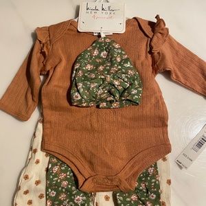 4 Piece Nicole Miller Baby Overalls, Onesie, Pants and hat -3/6 Month